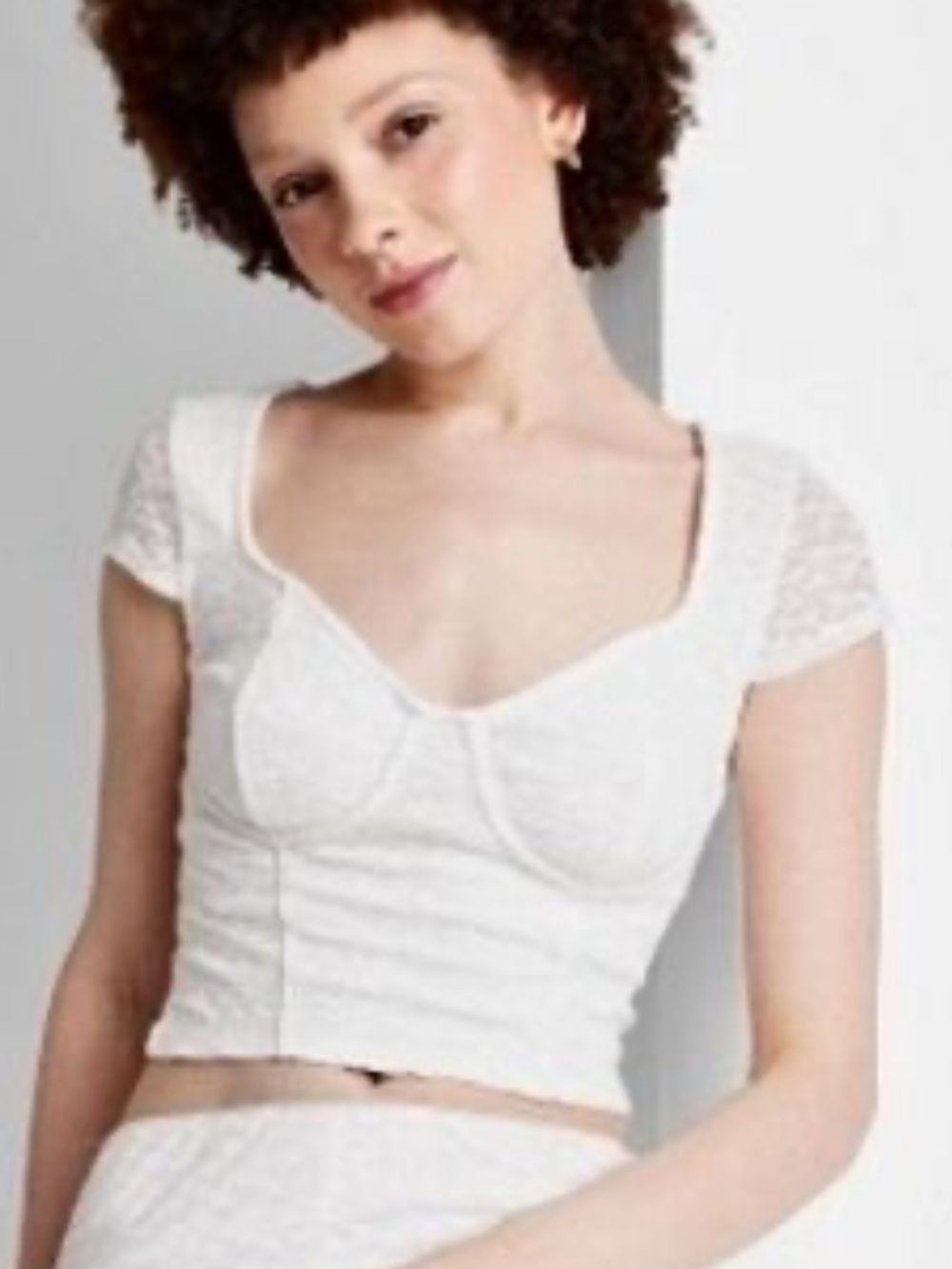 White lace bustier style cropped top